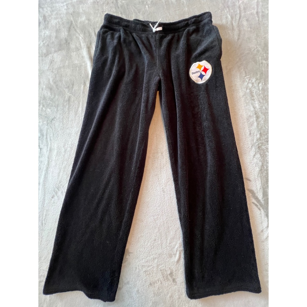 NFL Team Apparel Pajama Pants Mens Large Black Pittsburgh Steelers Fleece